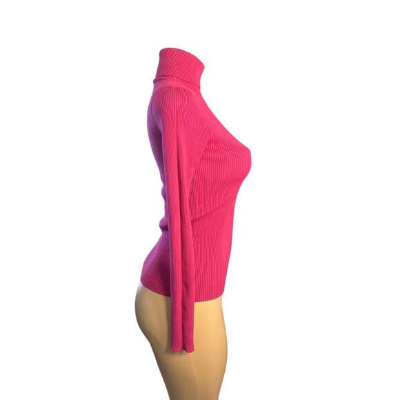Women S Aritzia Babaton Ribbed Fuchsia Pink Compel Turtleneck Shirt Top Sweater - Picture 5 of 6